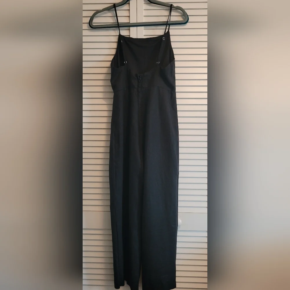 NEW Black 100% Linen Jumpsuit Straps Sz.S
